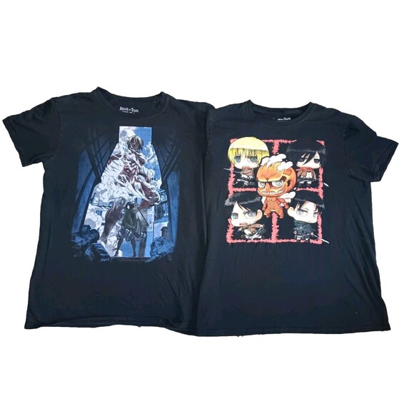 (2) Attack On Titan Shirts Mikasa Akerman & Chibi Mens Medium Vintage Y2K Anime - Picture 1 of 14